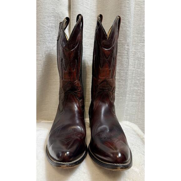 Vintage Burgundy Leather Western Cowboy Boots Men’s Size 12 D Union Made USA - Picture 2 of 7